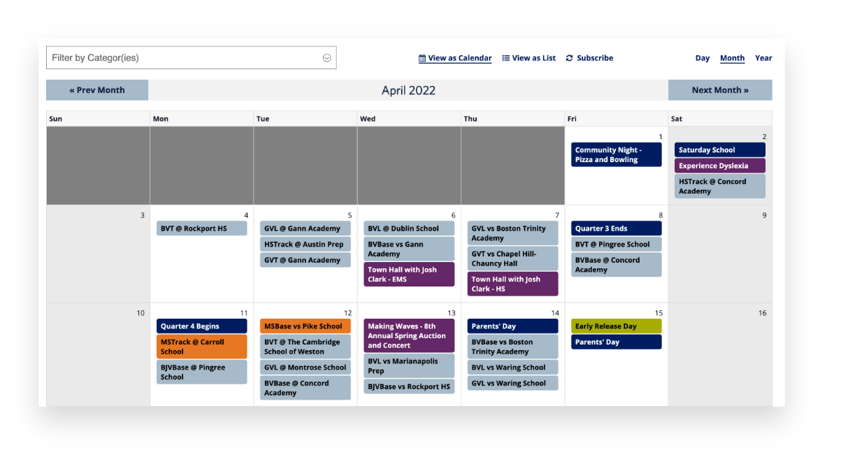 color coded calendar