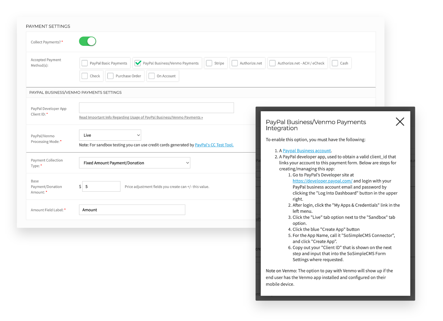 Venmo payment settings