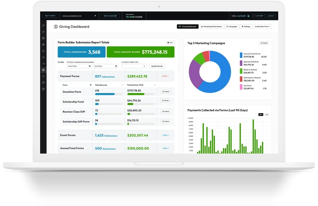 laptop preview of SoSimple giving Dashboard